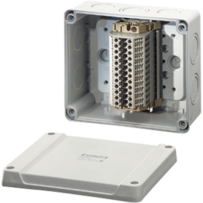 RK 9062 - Коробка ответвительная , IP 55 (ESM) / IP 65 (AKM), размер 139х119х70, цвет серый, опрессовка на 10 ввод, 12 клемм под кабель до 1,5-4 кв.мм