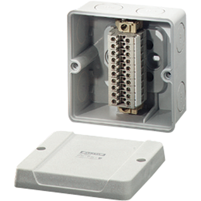 RD 9041 - Коробка ответвительная , IP 55 (ESM) / IP 65 (AKM), размер 98х98х61, цвет серый, наборная клемма из 10 клемм под кабель до 1,5-4 кв